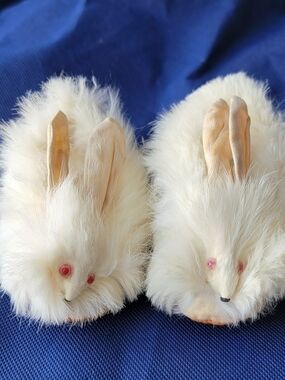 Vintage 1950's Newborn Baby Rabbit Fur Ivory Silk Slippers Leather Soles